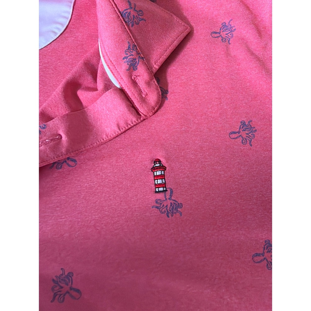 Johnnie-O Mens Octopus Print Sky Surfer Printed Polo Shirt Coral L - Picture 3 of 6
